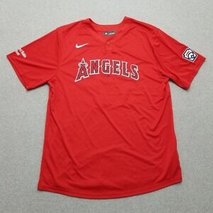 Los Angeles‎ Anaheim Angels Jersey Mens Large Red Baseball Henley Nike 19
